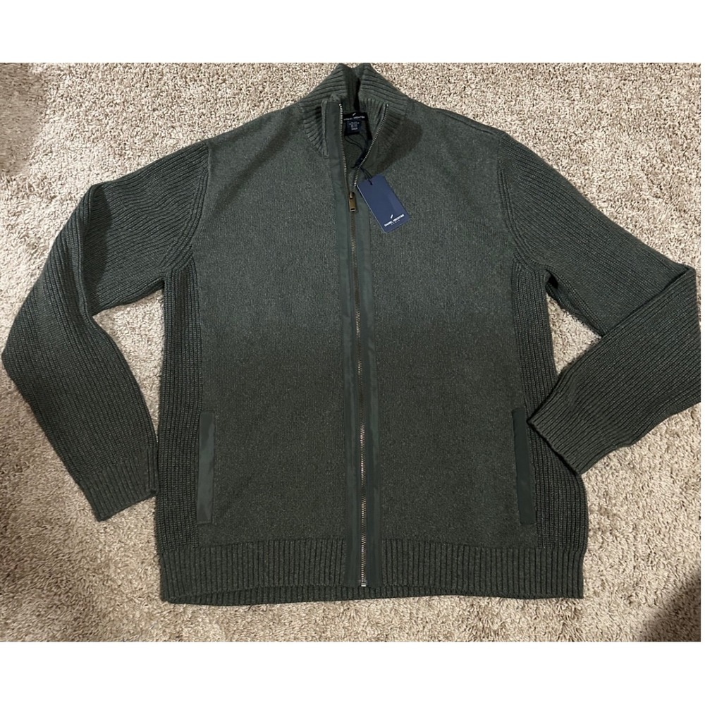 NWT DANIEL HECHTER Paris Men's Full Zip Knit Sweater Dark Green XXL Cotton Blend - Picture 13 of 14